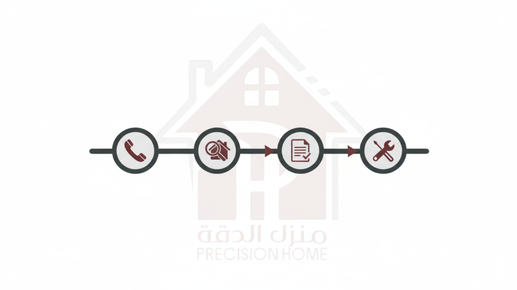 مراحل العمل في خدمة حقن التربة من الاتصال حتى تنفيذ الأعمال.